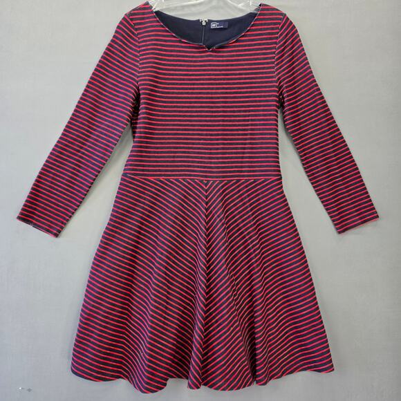 Gap Blue Red Midi Dress Preppy Stripe Long Sleeve Aline Scoop Neck Women Size 14 - Picture 1 of 10